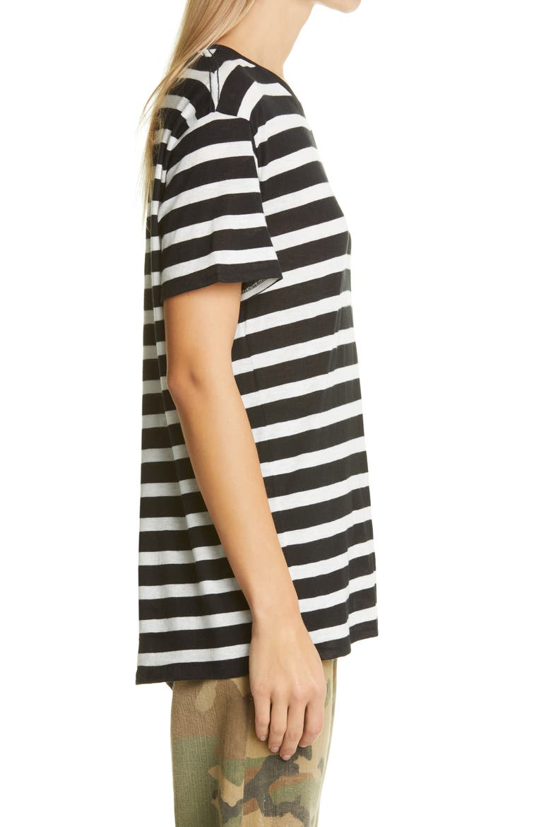 Boy Stripe Cotton & Cashmere T-Shirt, Alternate, color, BLACK W/ ECRU