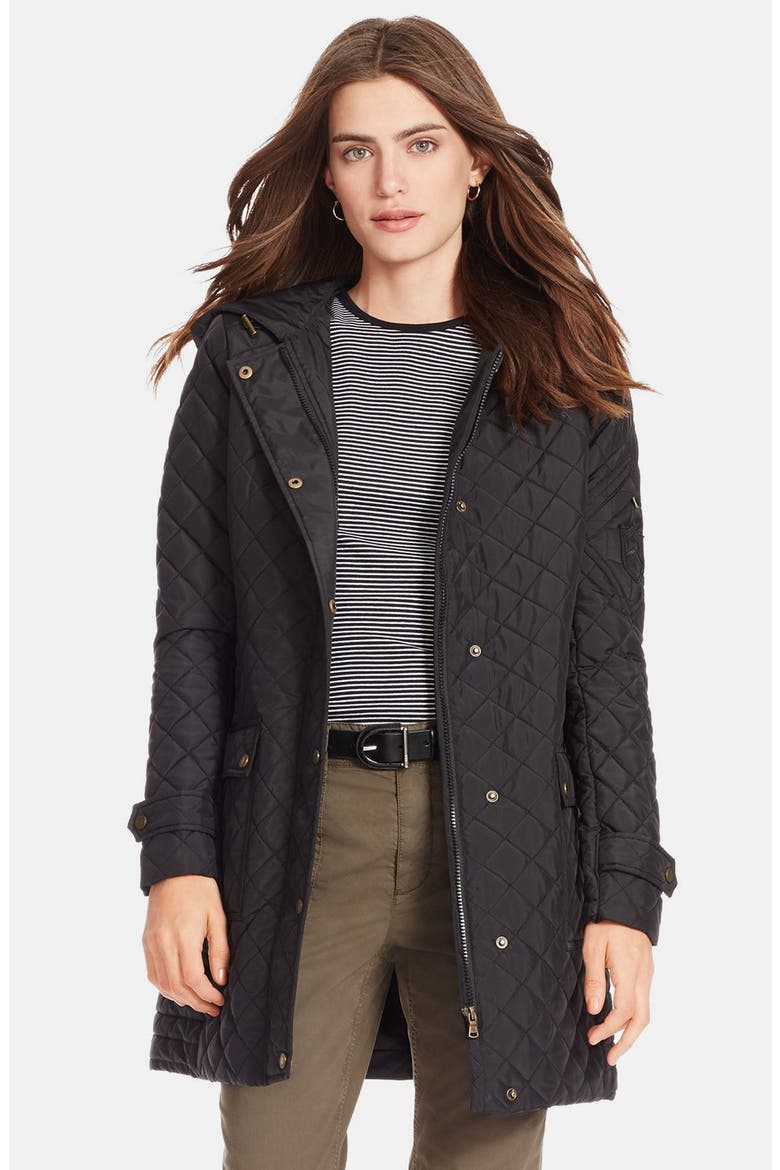 Hooded Quilted Coat, Main, color, BLACK