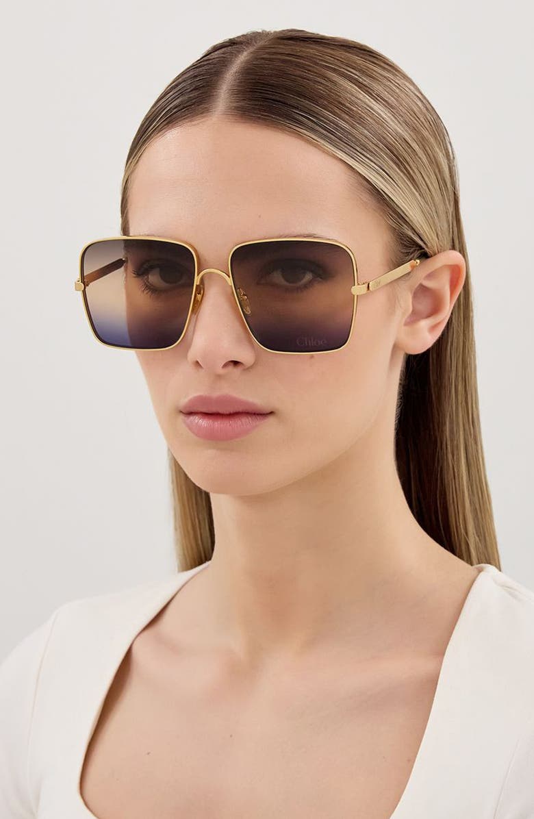 Chloé 61mm Gradient Square Sunglasses, Alternate, color, Gold
