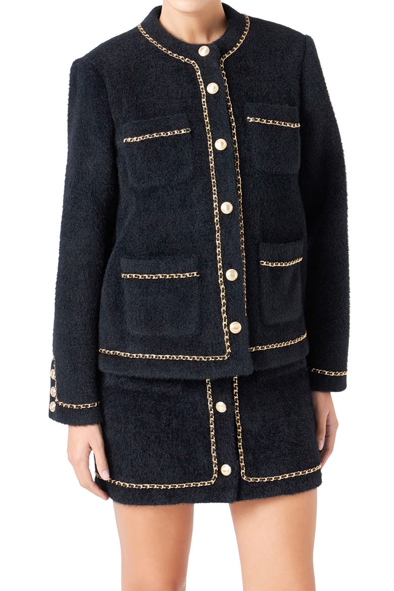 Chain Trim Jacket, Alternate, color, BLACK
