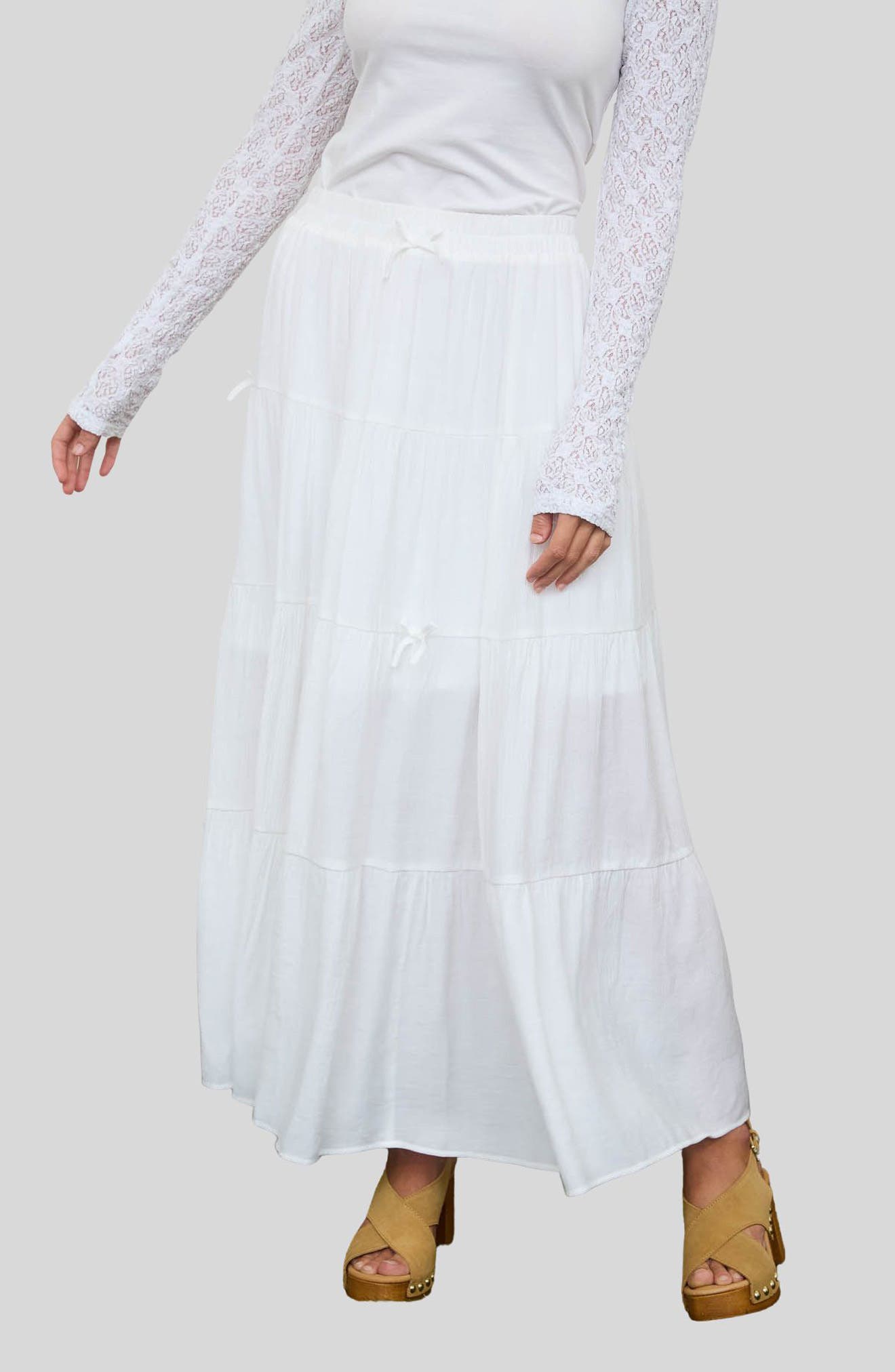 Blu Pepper Bow Tiered Maxi Skirt