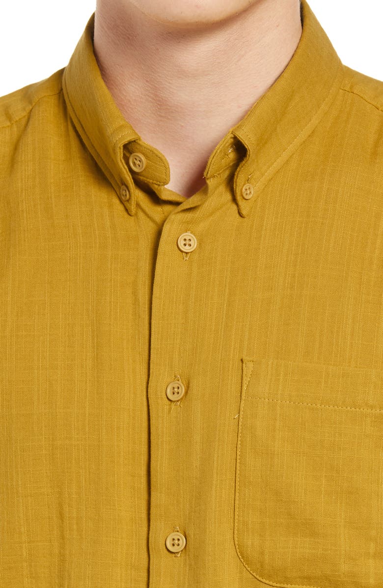 Naked & Famous Denim Short Sleeve Double Weave Gauze Button-Down Shirt, Alternate, color, 