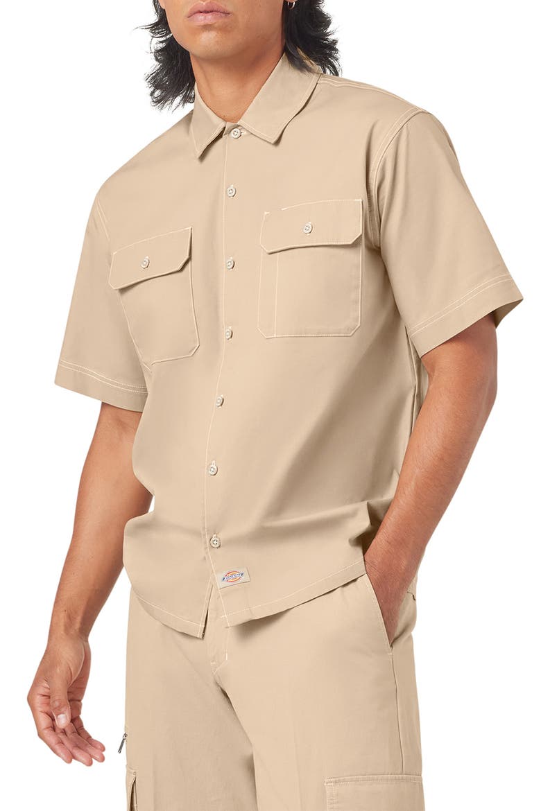 Riverbend Short Sleeve Button-Up Work Shirt, Alternate, color, DESERT SAND
