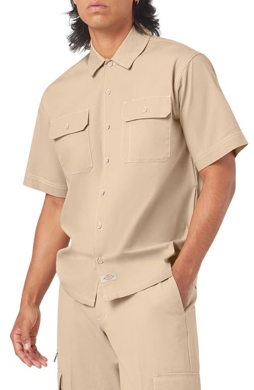 Dickies Riverbend Short Sleeve Button-up Work Shirt In Desert Sand