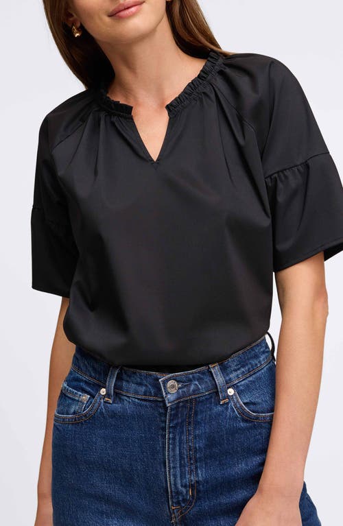 Foxcroft Vicky No Iron Stretch Elbow Sleeve Popover Shirt In Black In Black