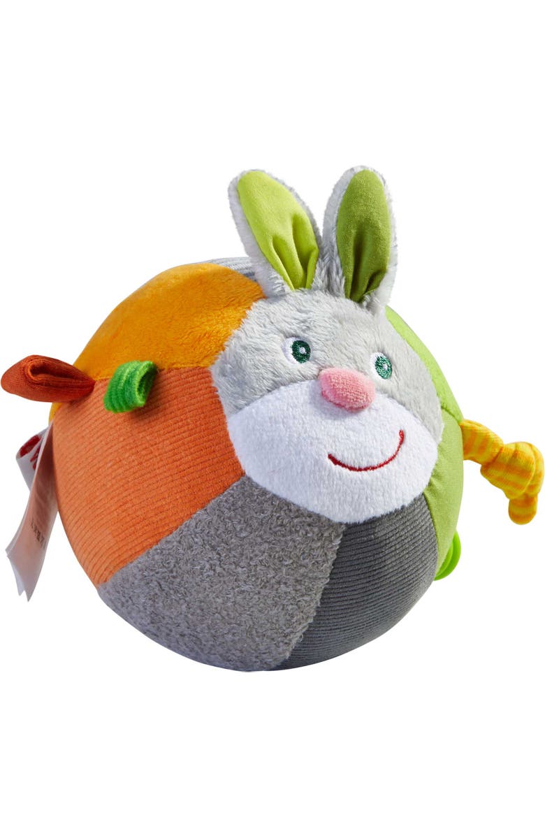 HABA Bunny Baby Ball Toy with Crinkle Ears and Rattle Rings - Tummy Time Toy for Fine Motor Skills and Sensory Development for 6 months +, Alternate, color, Multi