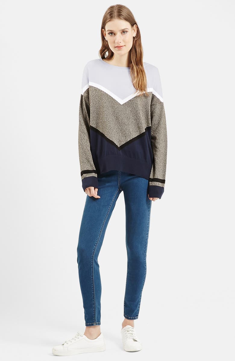 Topshop Chevron Colorblock Sweatshirt, Alternate, color,