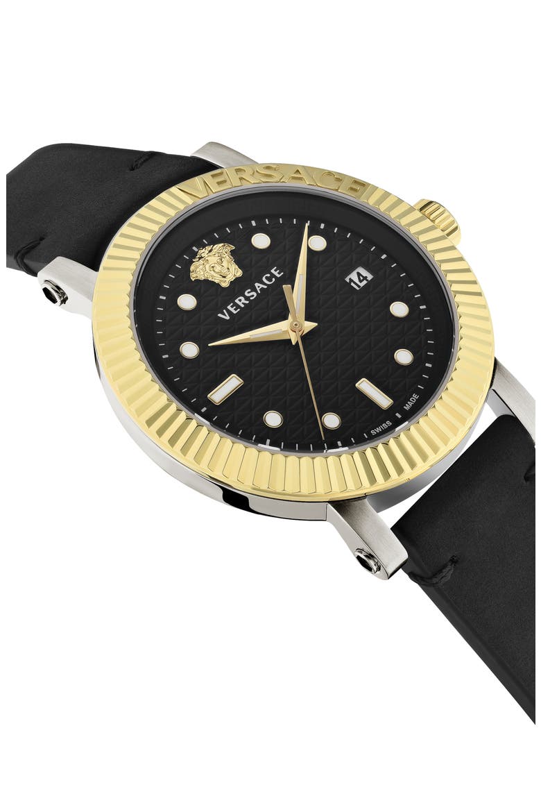 Three-Hand Quartz Leather Strap Watch, 42mm, Alternate, color, TWO TONE