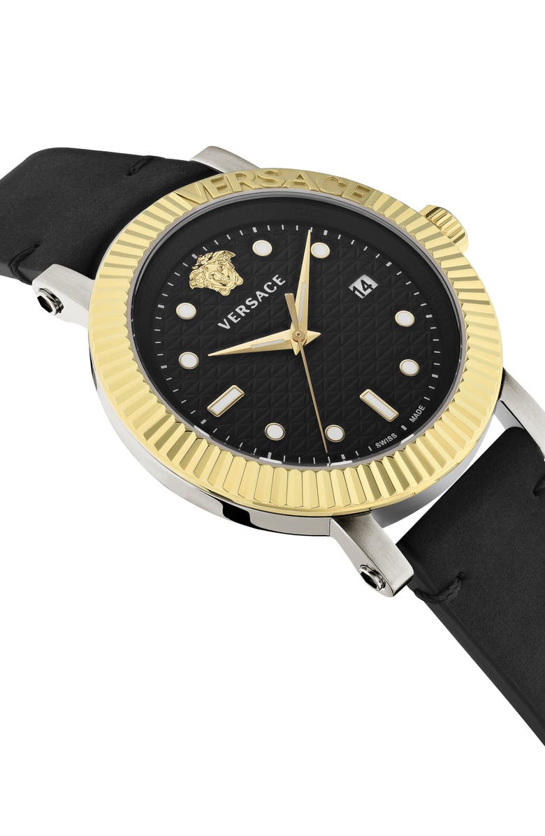 Versace Three-Hand Quartz Leather Strap Watch, 42mm, Alternate, color, Two Tone