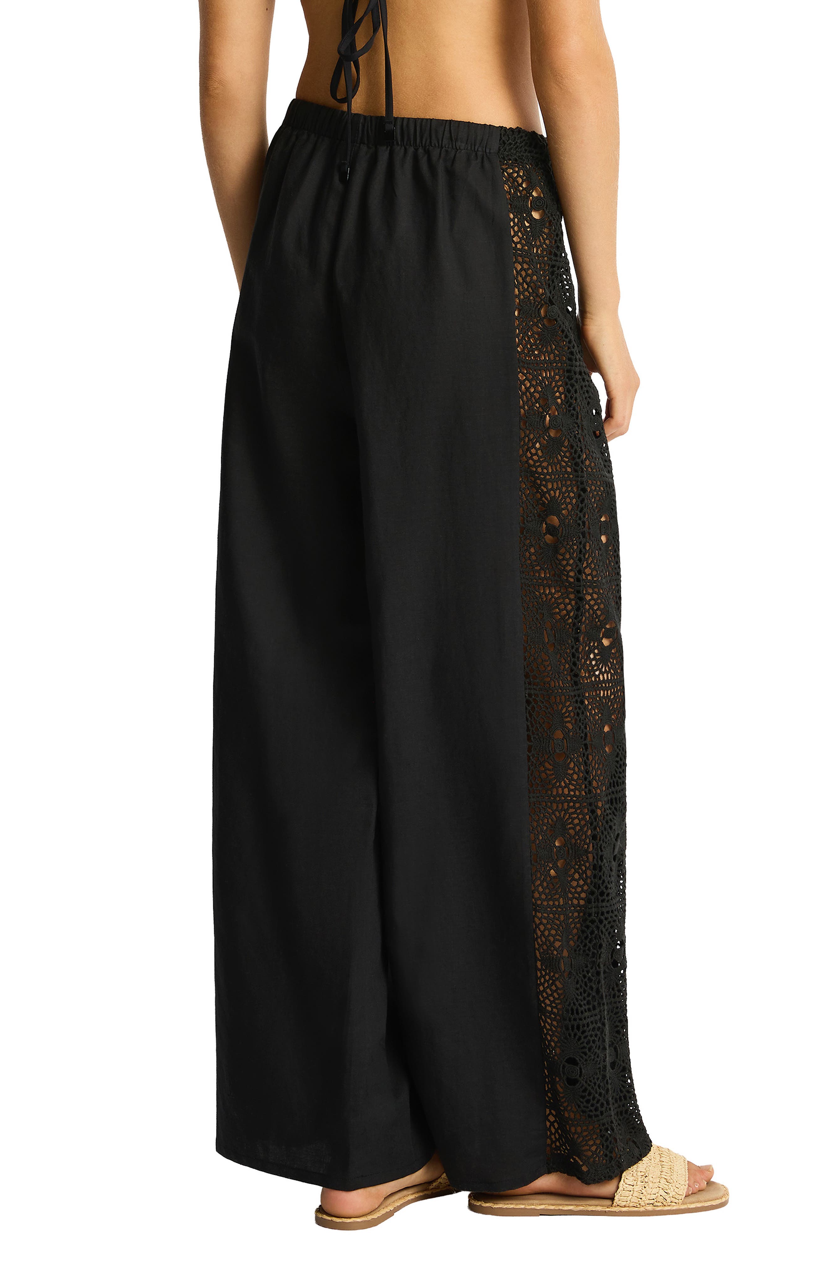 Sea Level Lace Panel High Waist Wide Leg Beach Pants (Women) | Nordstrom
