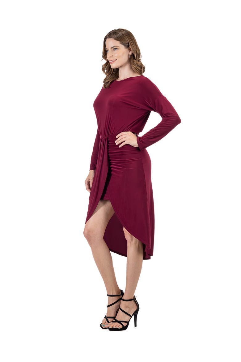 Long Sleeve Dressy Tulip Skirt Knee Length Dress, Alternate, color, Burgundy
