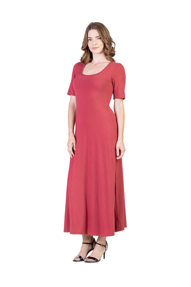 Petites Casual Maxi Dress With Sleeves, Alternate, color, Brick
