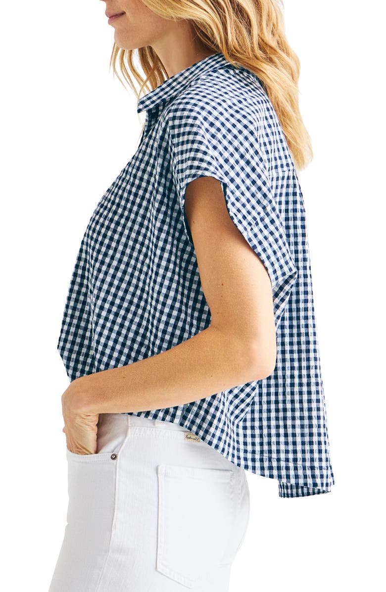 Splendid Gabrielle Cotton Blend Gingham Button-Up Shirt, Alternate, color, Navy/White
