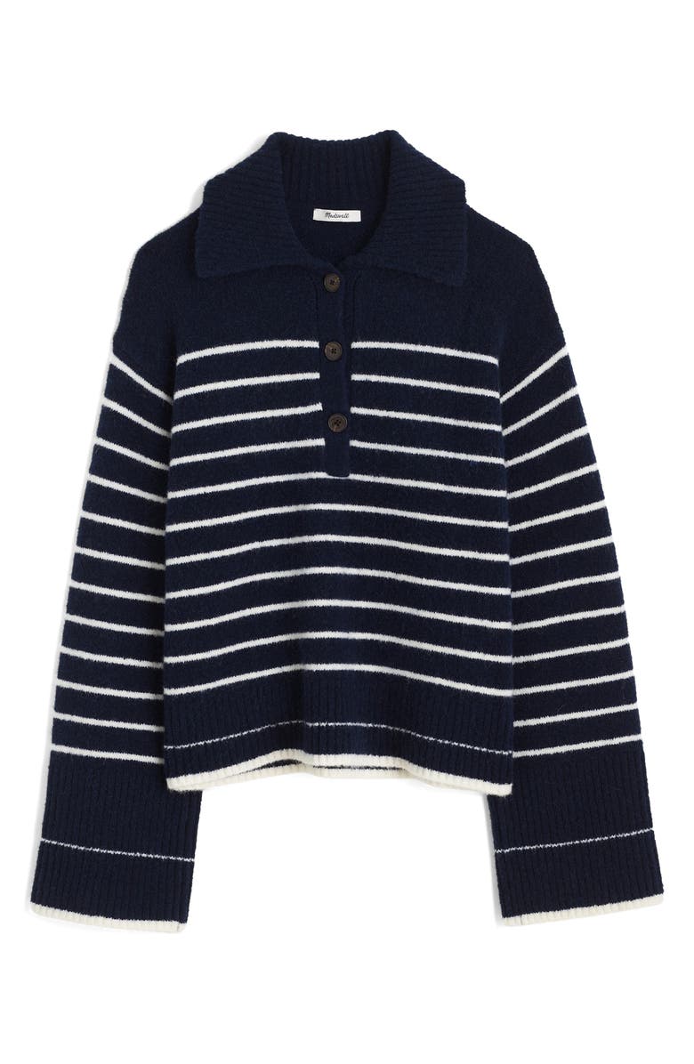 Madewell CloudSoft Polo Sweater, Alternate, color, Ivory Mini Stripe