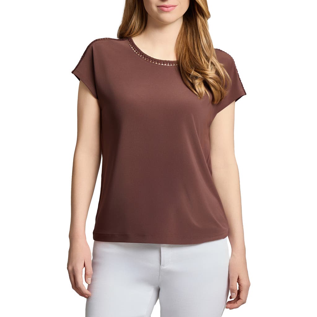Jones New York Trim Detail Stretch Top In Brown
