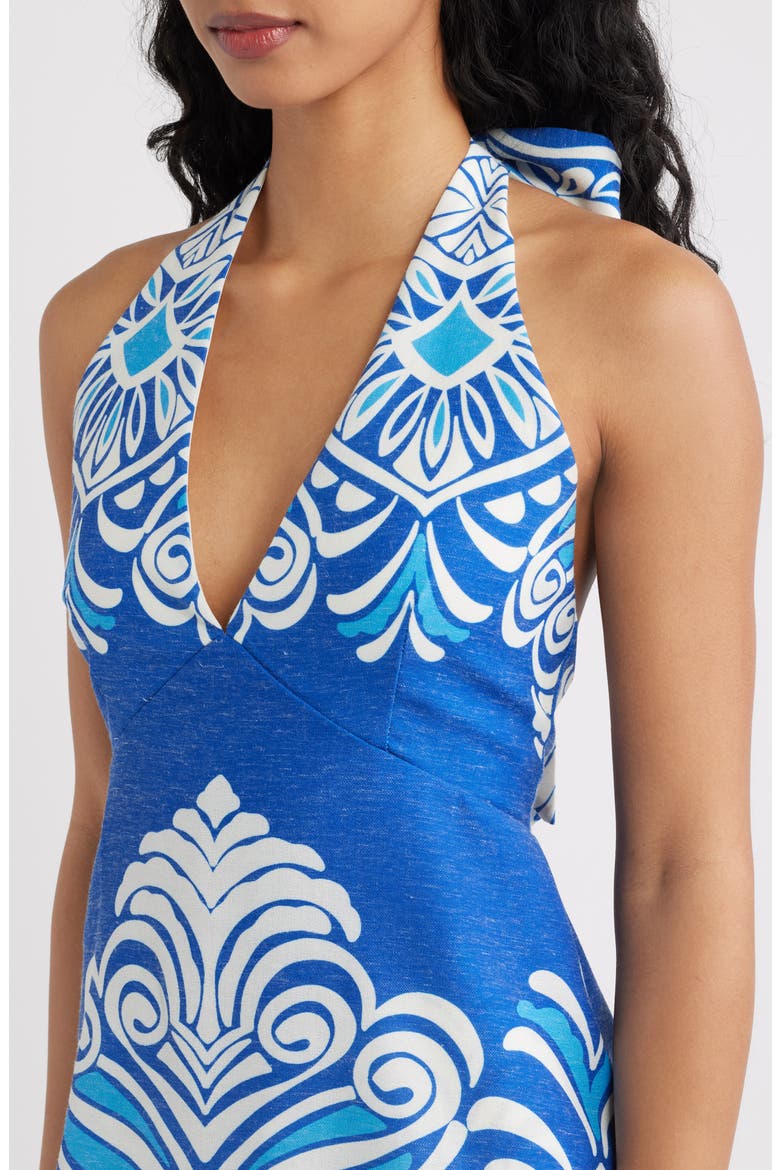 Print Plunge Halter Neck Minidress, Alternate, color, BLUE