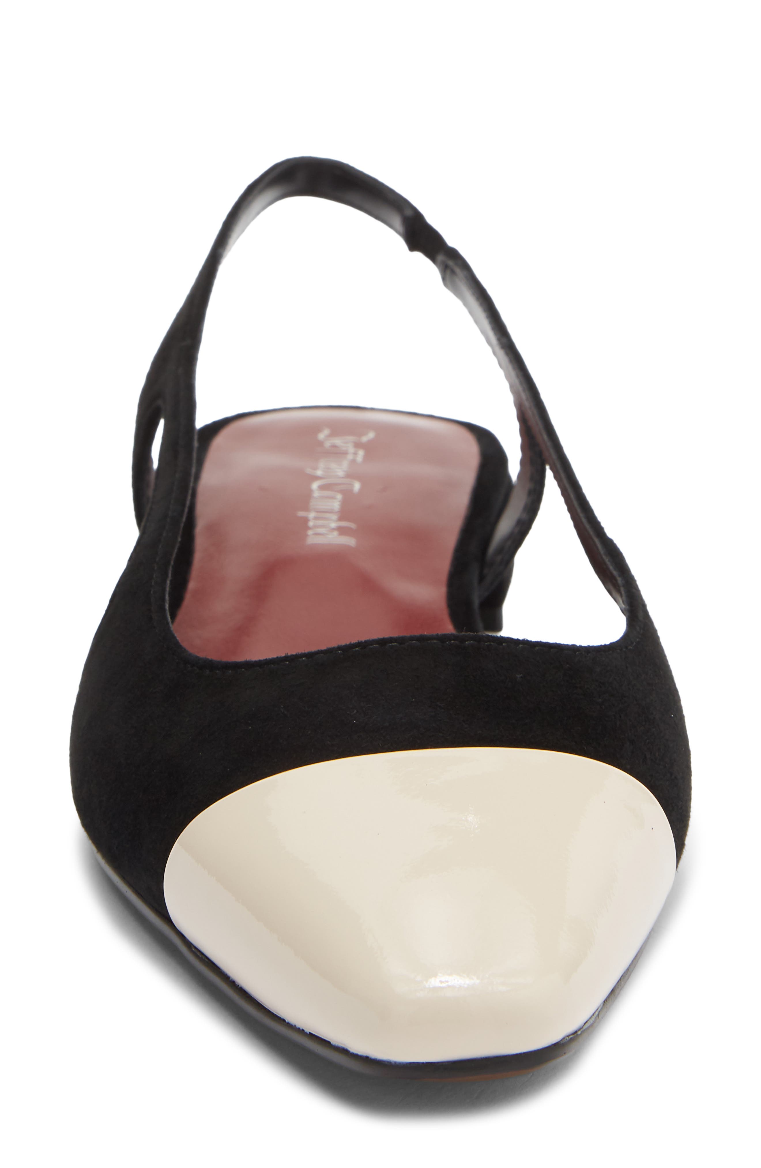 Worthwhile Slingback Flat, Alternate, color, CREAM PATENT BLACK SUEDE