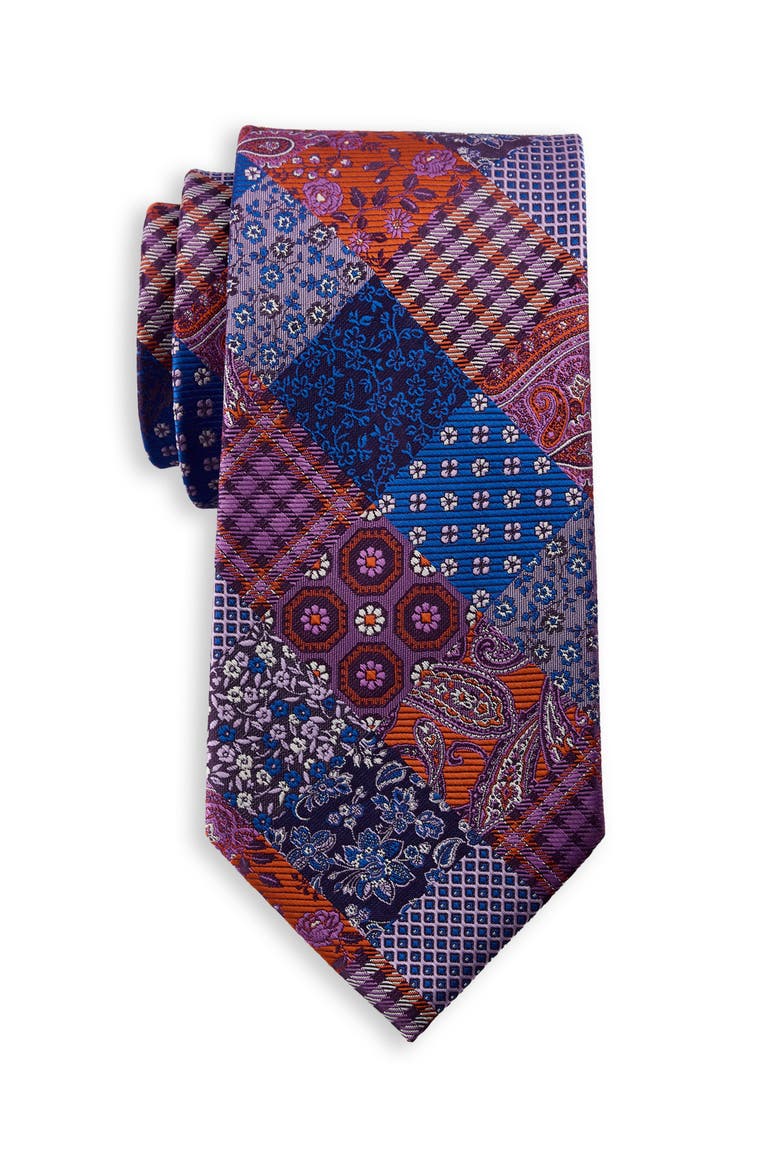 Big & Tall Abstract Patchwork Tie, Main, color, PURPLE