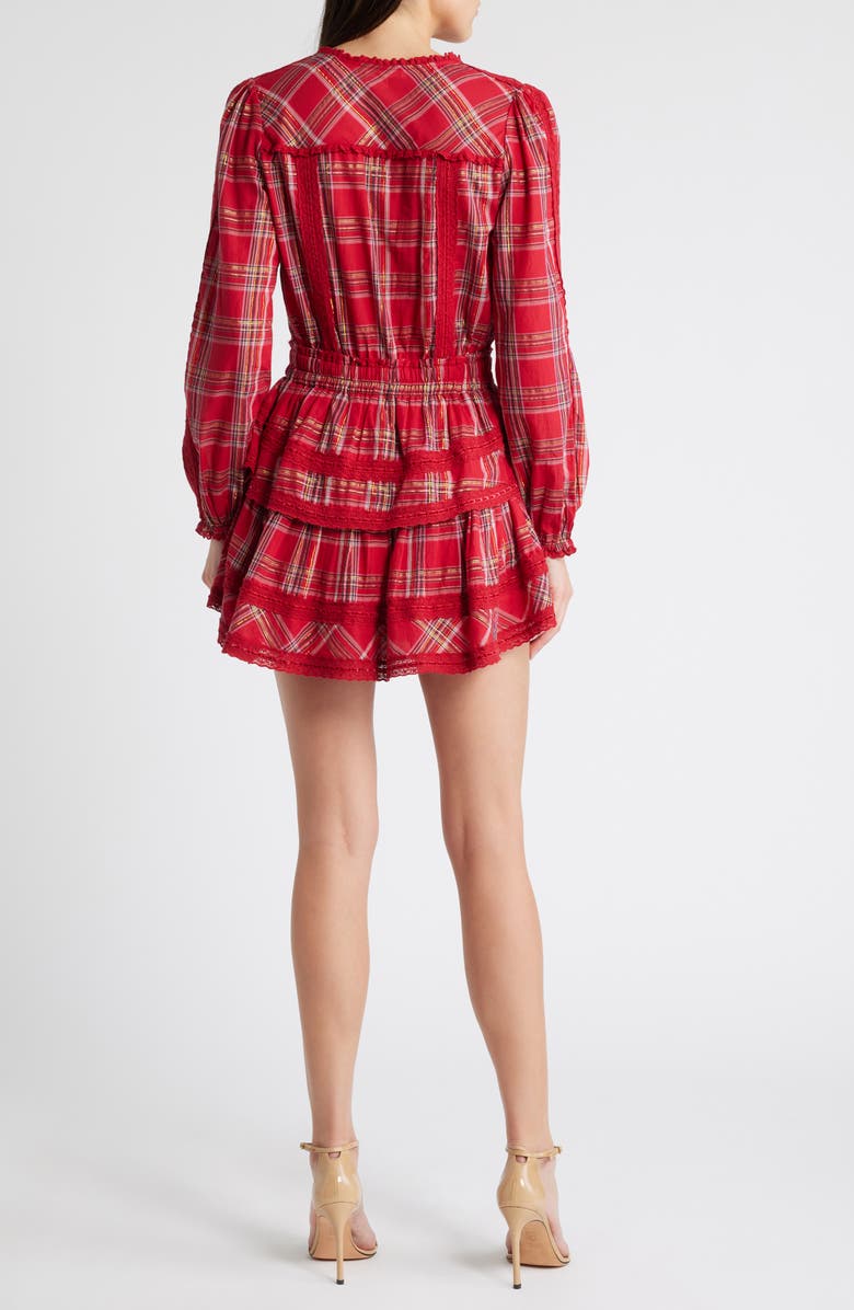 LoveShackFancy Milena Plaid Long Sleeve Minidress, Alternate, color, 