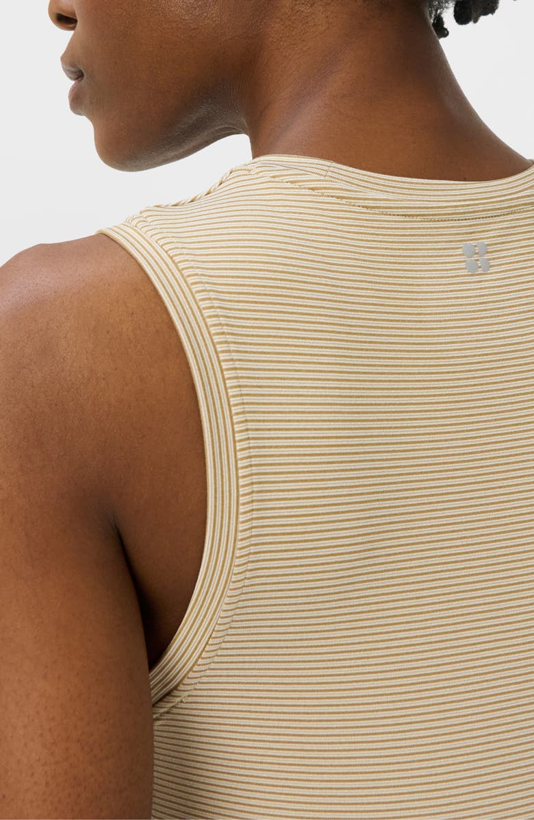 Sweaty Betty Athlete Mid Length Striped Performance Tank, Alternate, color, Beige Drop Needle Stripe