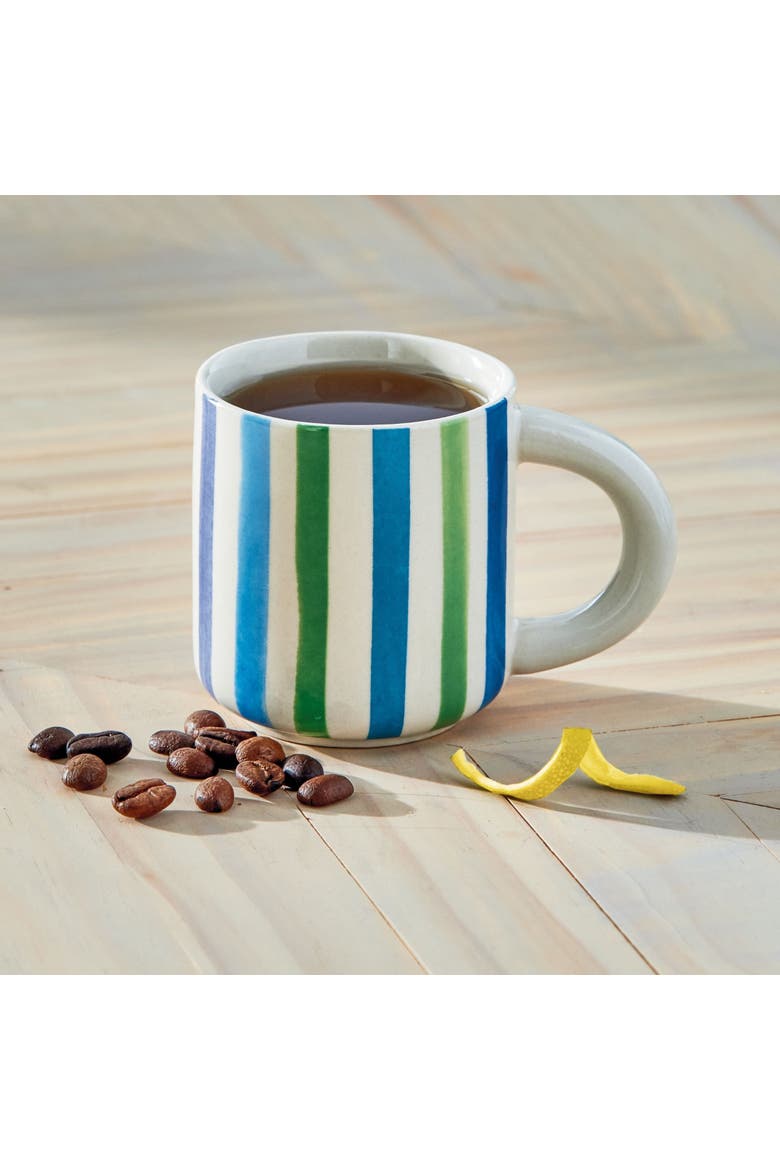 Watercolor Stripe Espresso Cup Multi Stoneware Everyday, Alternate, color, Blue