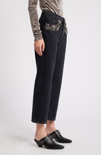 The Beaded Hang Cropped Straight Leg Jeans
