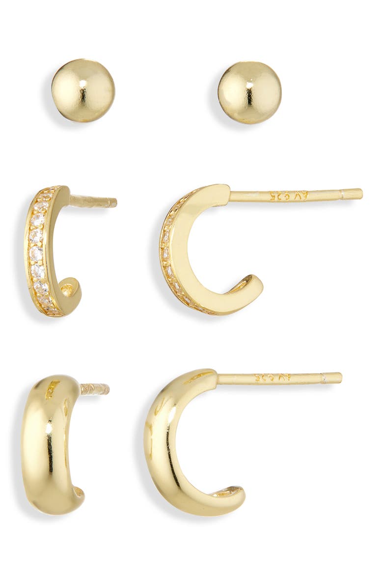 Pack of 3 Assorted Stud & Hoop Earrings, Alternate, color, GOLD