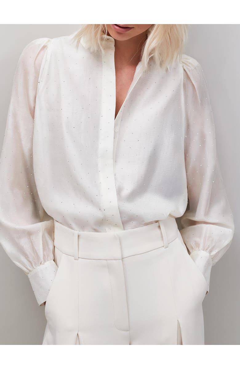 Ro&Zo Button Up Mini Diamante Shirt, Alternate, color, Ivory