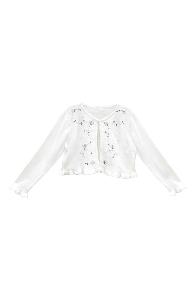 Sorbet Sequin Embroidered Ruffle Hem Cotton Cardigan Sweater, Main, color,