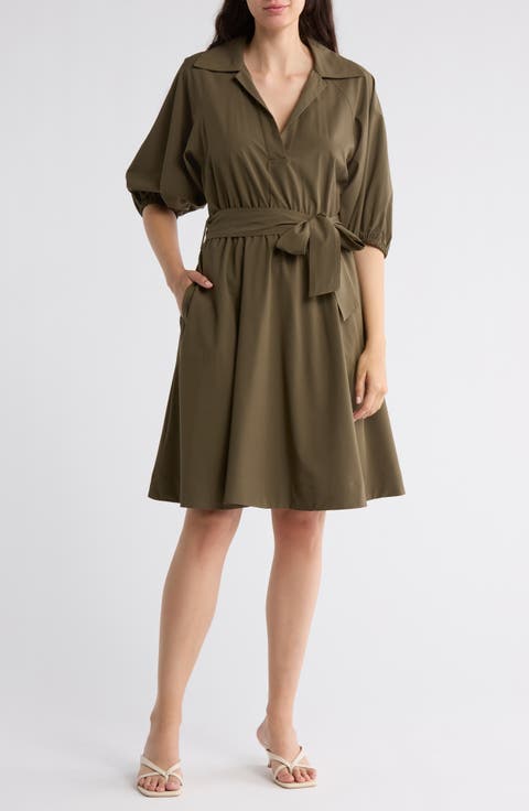 Puff Sleeve A-Line Shirtdress