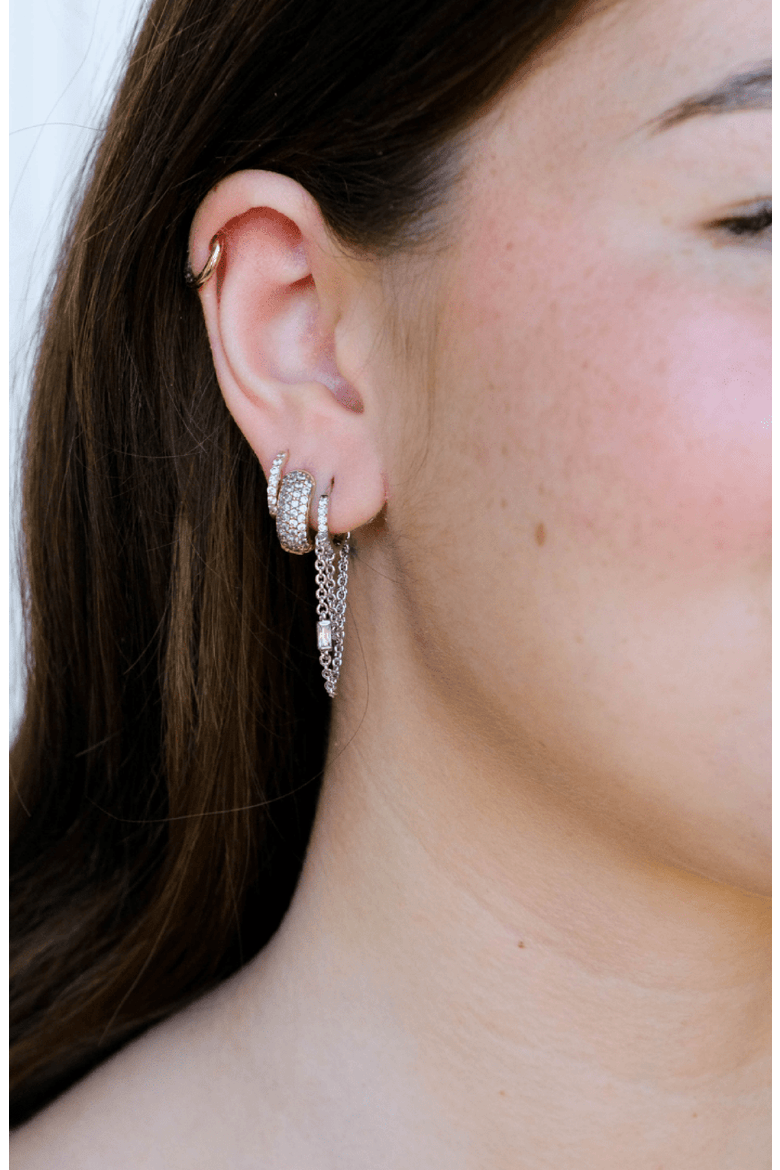 Pavé Dome Huggies, Alternate, color, Silver