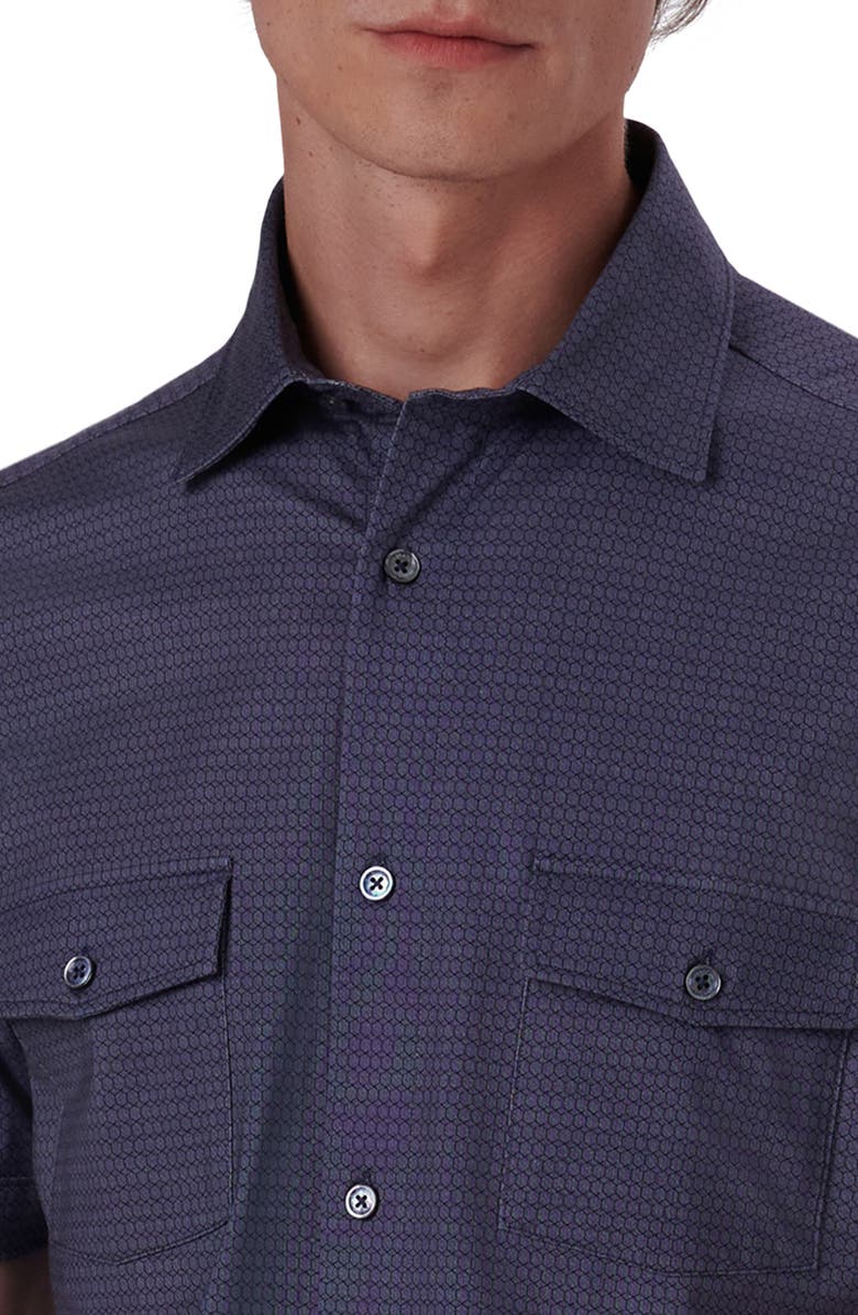 Bugatchi OoohCotton<sup>®</sup> Medallion Print Short Sleeve Button-Up Shirt, Alternate, color, 