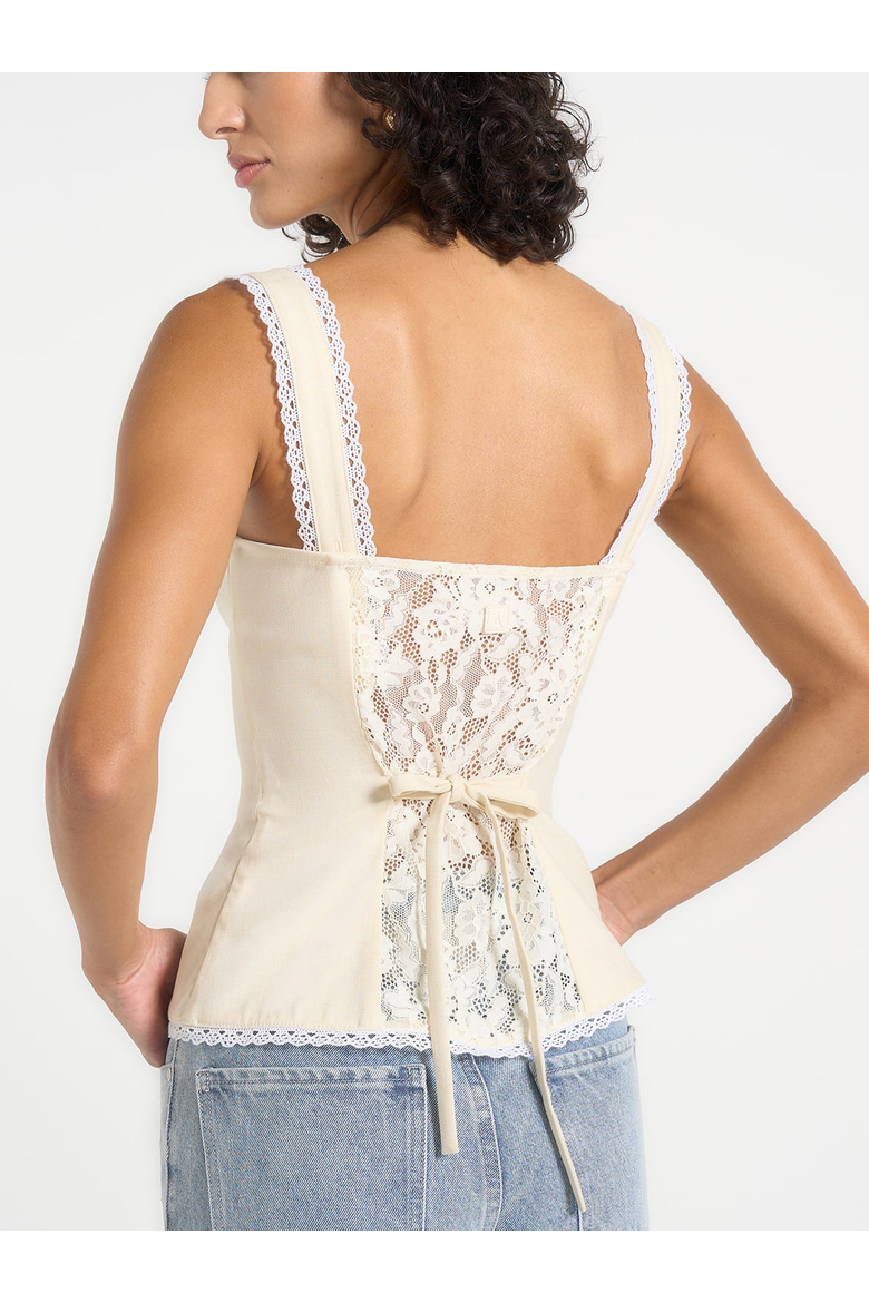 Delia Linen Lace Trim Corset Top, Alternate, color, Natural