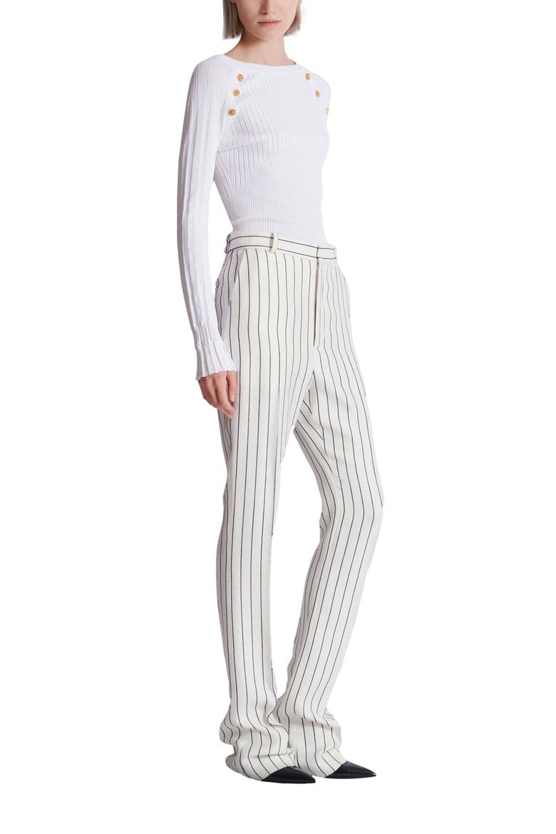 Straight-leg pinstripe trousers, Alternate, color, white