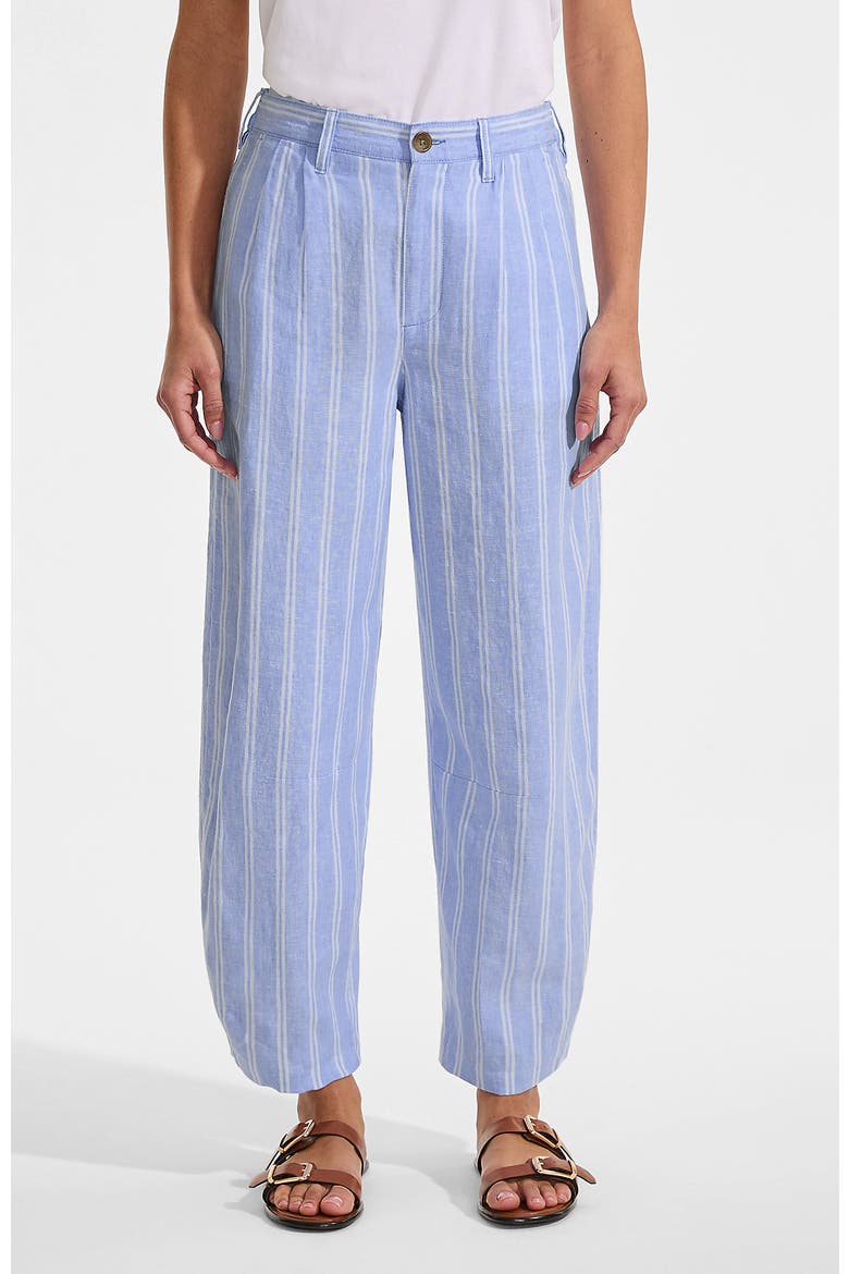 Linen High Rise Pleated Barrel Leg Pants, Main, color, Clear Blue Sky Double Stripe