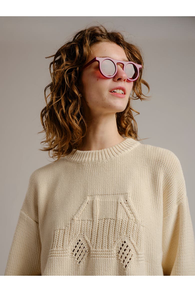 Oversized Pima Cotton Sweater, Alternate, color, Bone