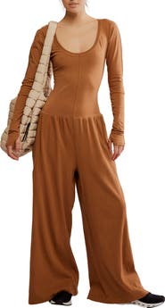 Free People FP Movement Hot Shot Wide Leg Long Sleeve Jumpsuit