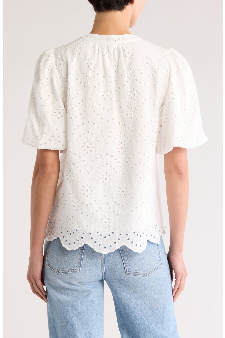 Eyelet Bubble Sleeve Top, Alternate, color, WHITE