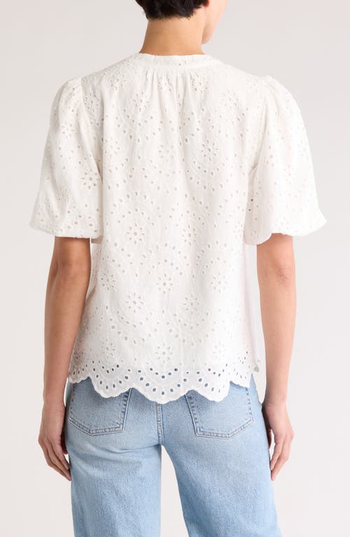 Gibsonlook Eyelet Bubble Sleeve Top In White