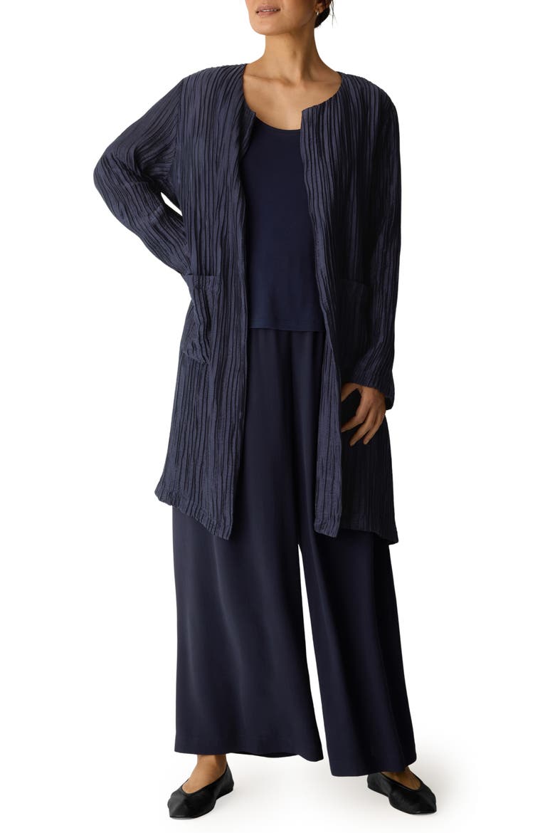 Longline Open Front Crinkle Jacket, Main, color, INK