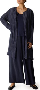 Eileen Fisher Longline Open Front Crinkle Jacket