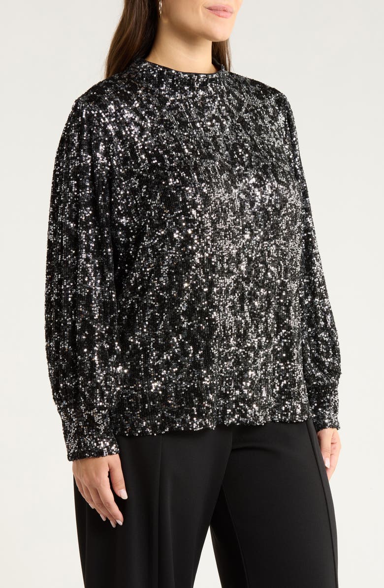 SUGARLIPS Zuri Isabella Mock Neck Sequin Top, Alternate, color, Silver/ Black