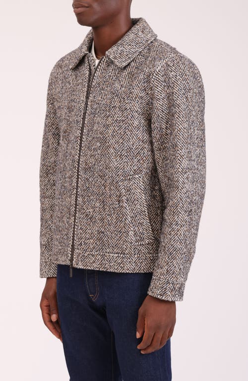 Bagatelle Herringbone Flannel Zip Jacket In Gray