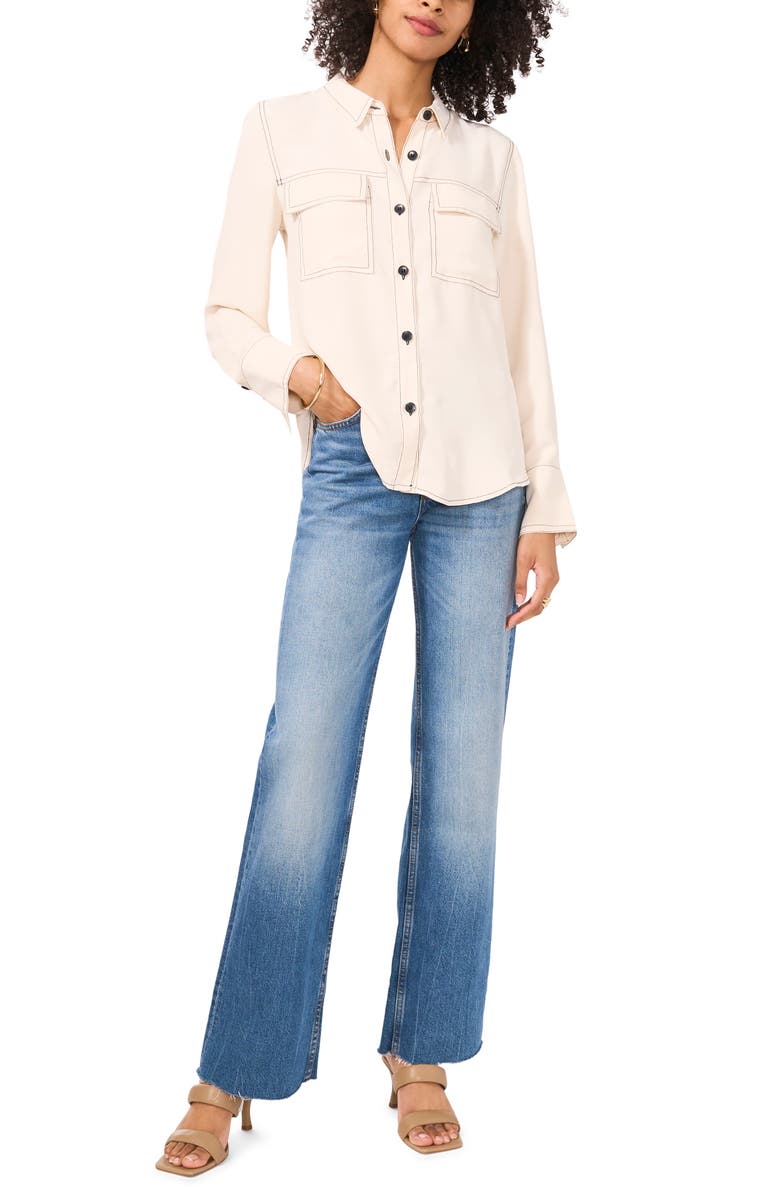 Vince Camuto Topstitch Utility Button-Up Shirt, Alternate, color, Soft Cream