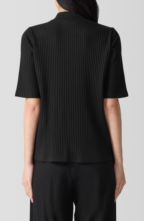 Eileen Fisher Textured Stretch Rib Mock Neck Top In Black