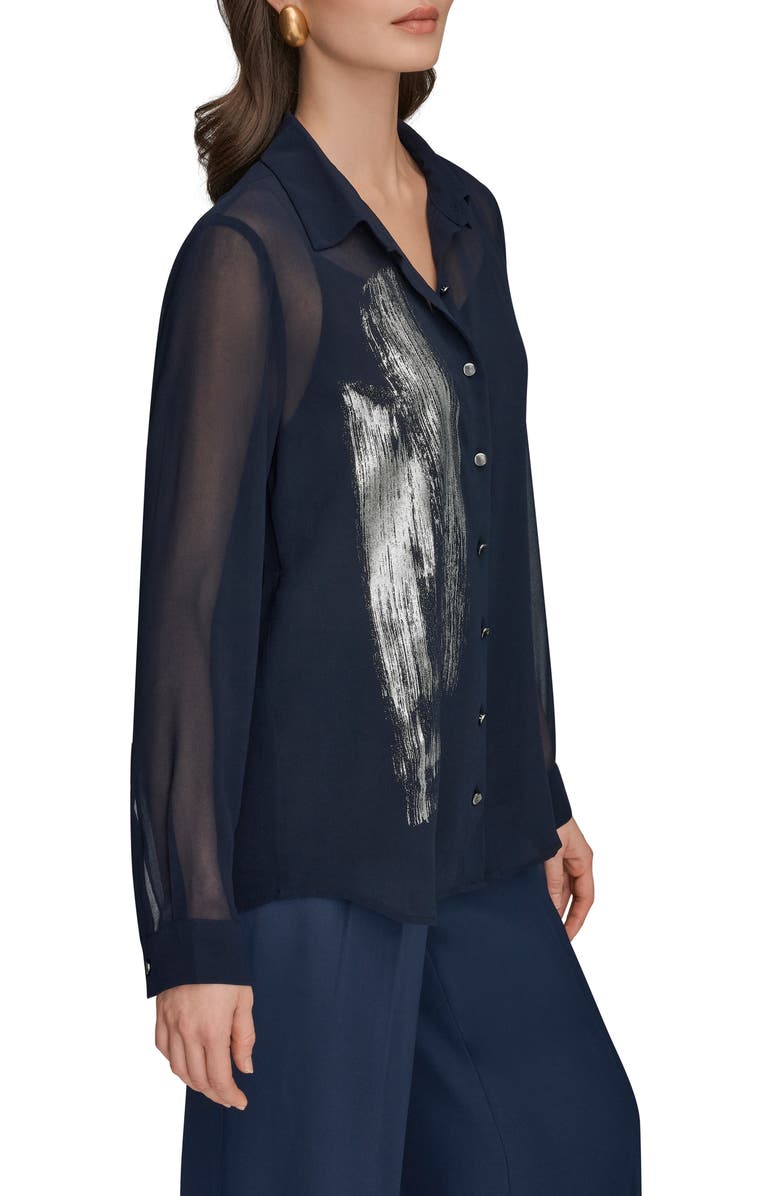 Donna Karan New York Metallic Foil Georgette Button-Up Shirt, Alternate, color,