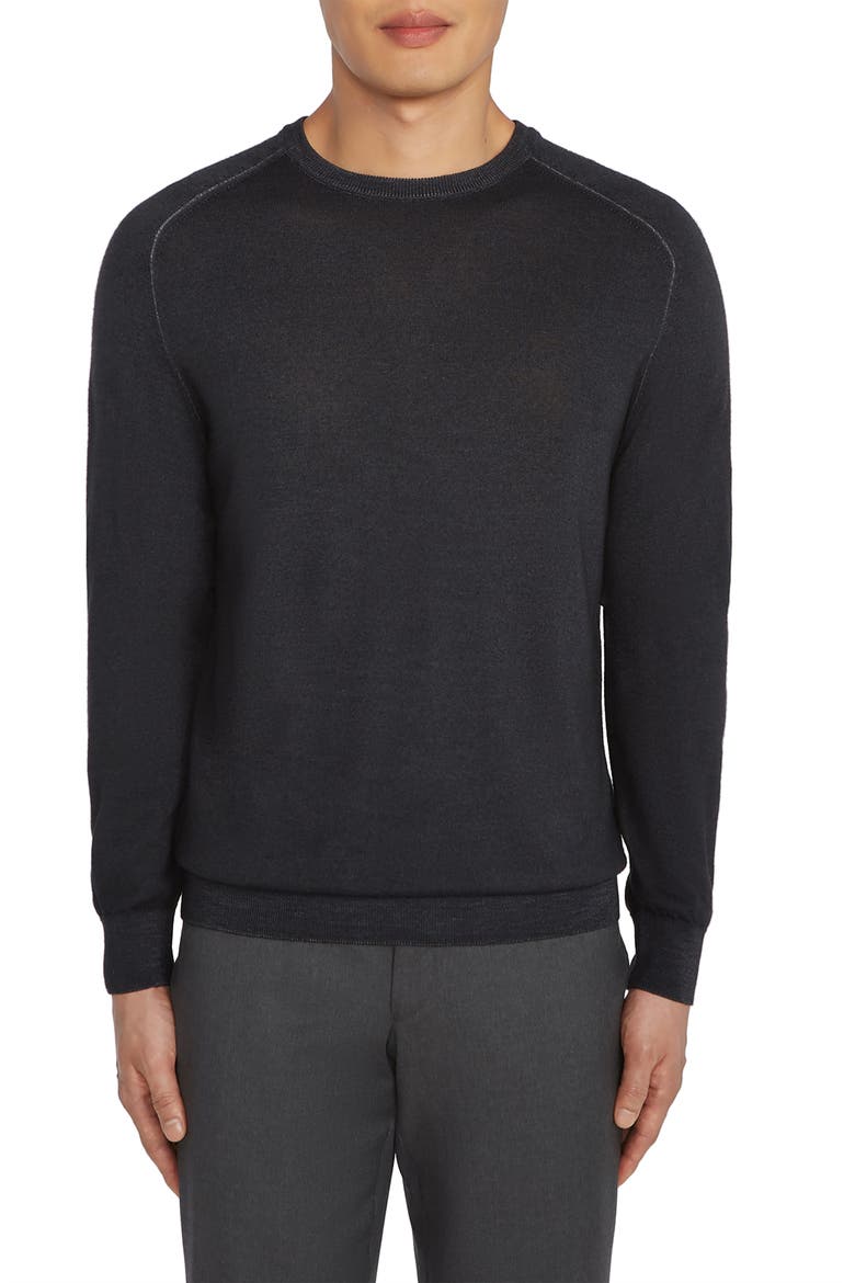 Crewneck Merino Wool Sweater, Main, color, BLACK