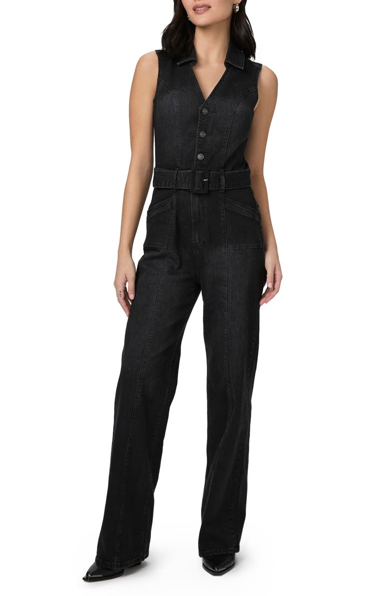 PAIGE Sasha Belted Denim Jumpsuit, Main, color, Dark Moonlight