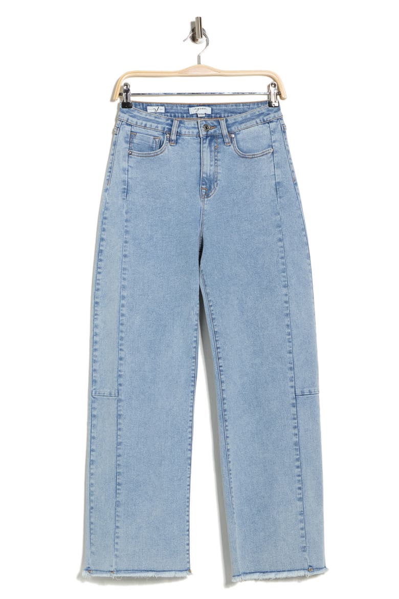 Stella Frayed High Waist Ankle Barrel Jeans, Alternate, color, LIGHT WASH