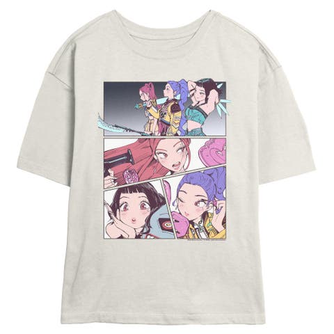 Junior's Huntrix Girls' Manhwa Panels Short Sleeve Skimmer T-shirt